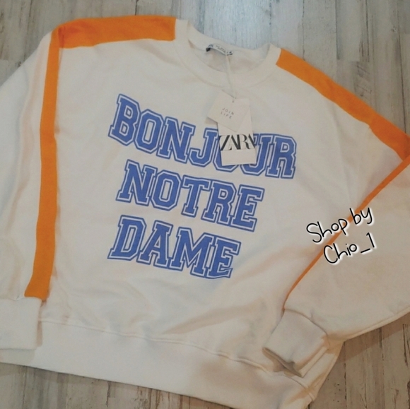 Zara “Bonjour Notre Dame” White Contrast Sweatshirt bloggers favorite - Picture 8 of 10